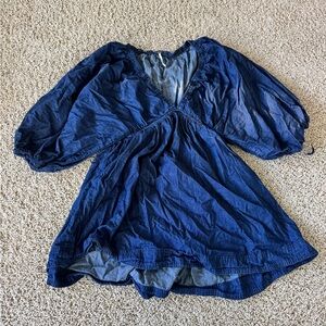 Blue V-Neck flowy Dress with Puff Sleeves